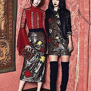 Alice + Olivia Ella Embellished Sequin Floral Midi Skirt S $795